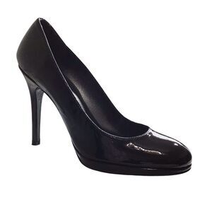 Stuart Weitzman Black Platswoon Pump Heel Shoes Patent Leather Size 7 1/2